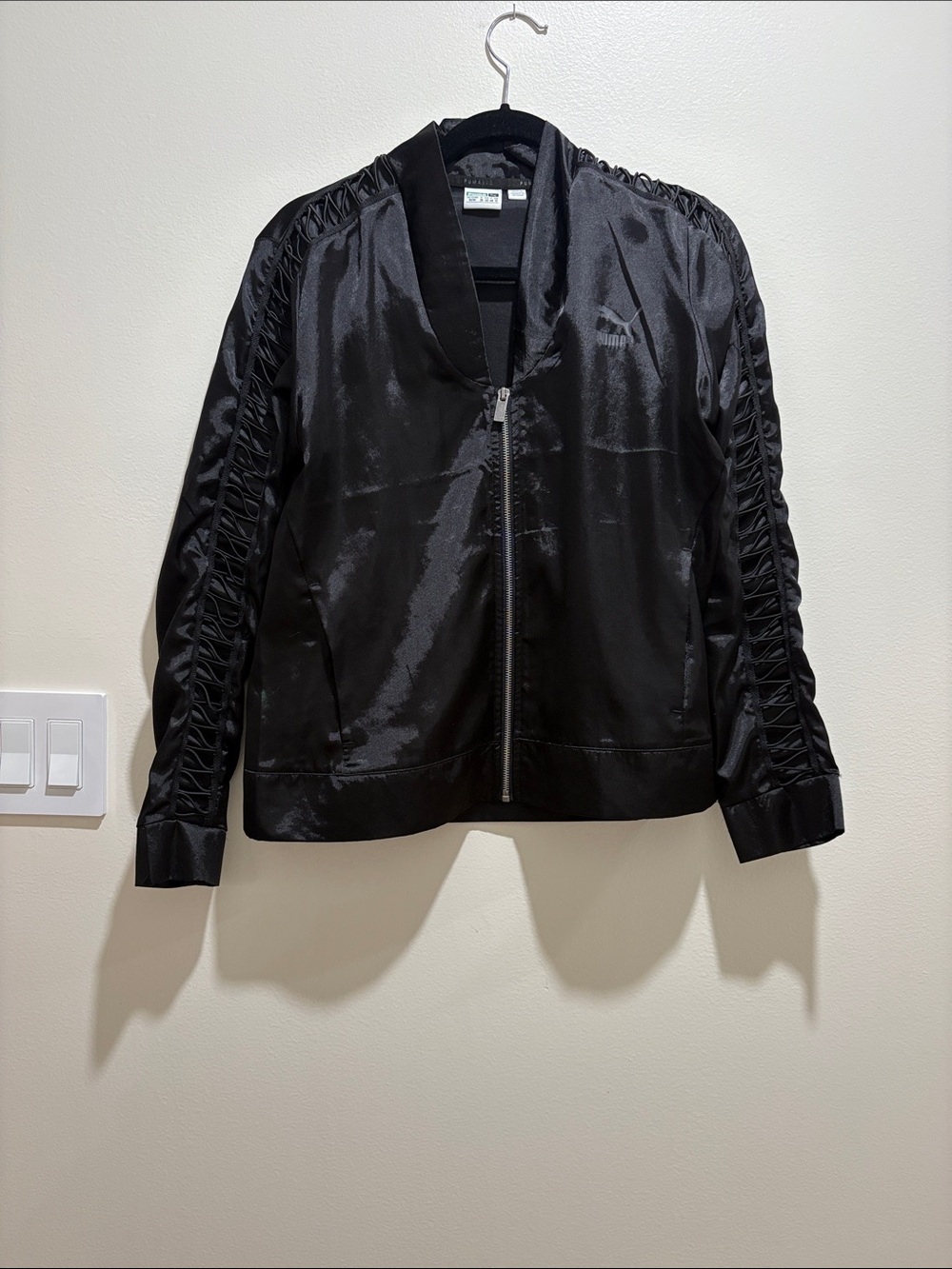 Puma Black Satin Bomber with Braided Sleeve Detail